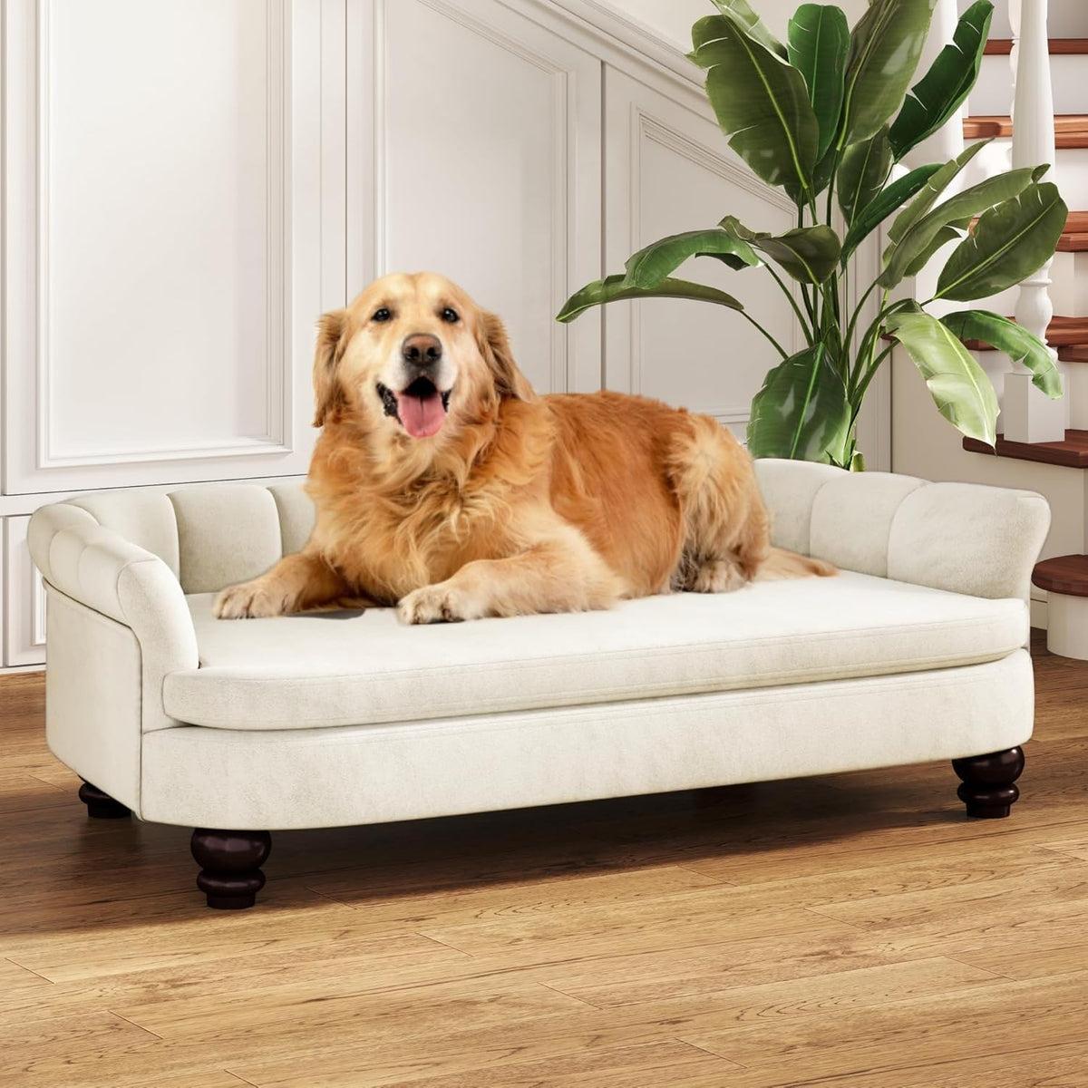 Gray velvet dog sofa couch bed with soft cushion – view 3