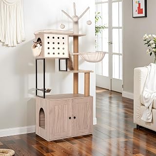Modern Cat Tree Condo Tower with Washroom Furniture Litter Box Enclosure