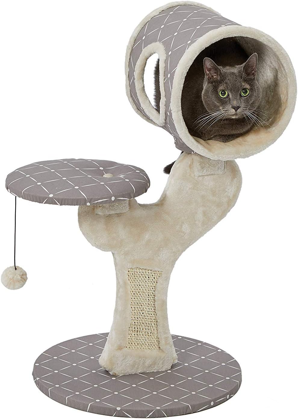 Three-tier woven rattan cat tree with dome cubby, basket bed and sisal posts – view 9