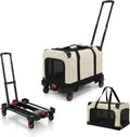 Rolling pet carrier bag on a four-wheel cart with handle