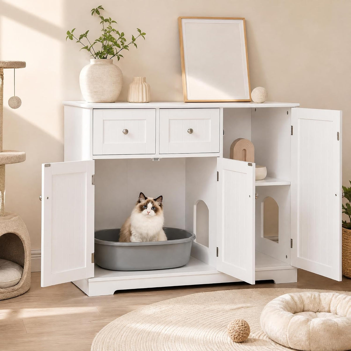 Modern white litter box furniture cabinet