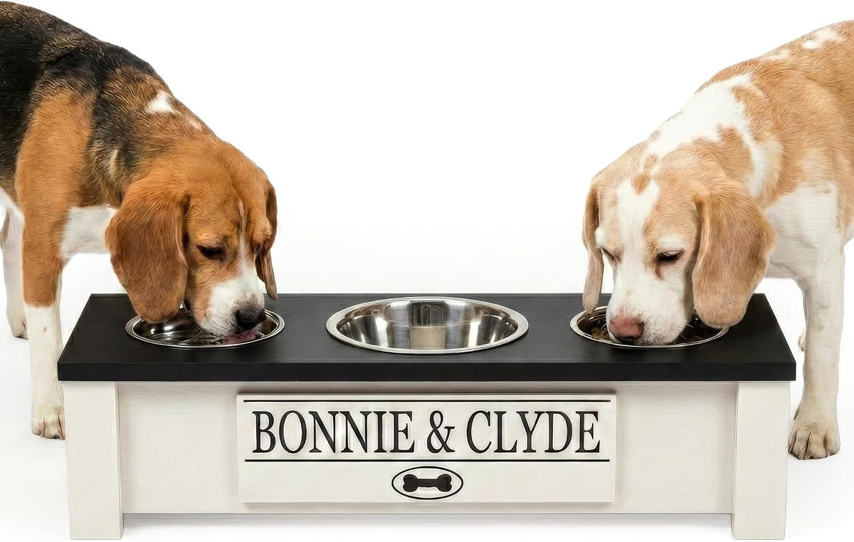 Farmhouse wood triple bowl dog feeding station with storage – view 2