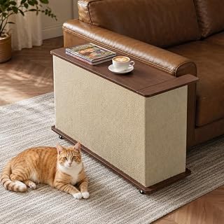 2-in-1 Cat Scratcher Side Table for Couch, Reversible with Hidden Storage and Locking Wheels