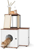 48.8" Wooden Cat Tree with Hidden Litter Box Enclosure and Storage Cabinet, 2-in-1 with Scratching Post, Toy Balls and Play