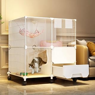 Large Indoor Cat Cage Playpen, Detachable Metal Wire, White, 77 x 47 x 77 cm