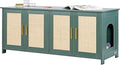 VEVOR Cat Litter Box Enclosure for Multiple Cats, 47.2 Inch Hidden Cabinet with 4 Rattan Doors and 2 Entries, Wooden, Green