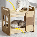 Solid Wood Cat Bed with Sisal Scratcher for Indoor Cats