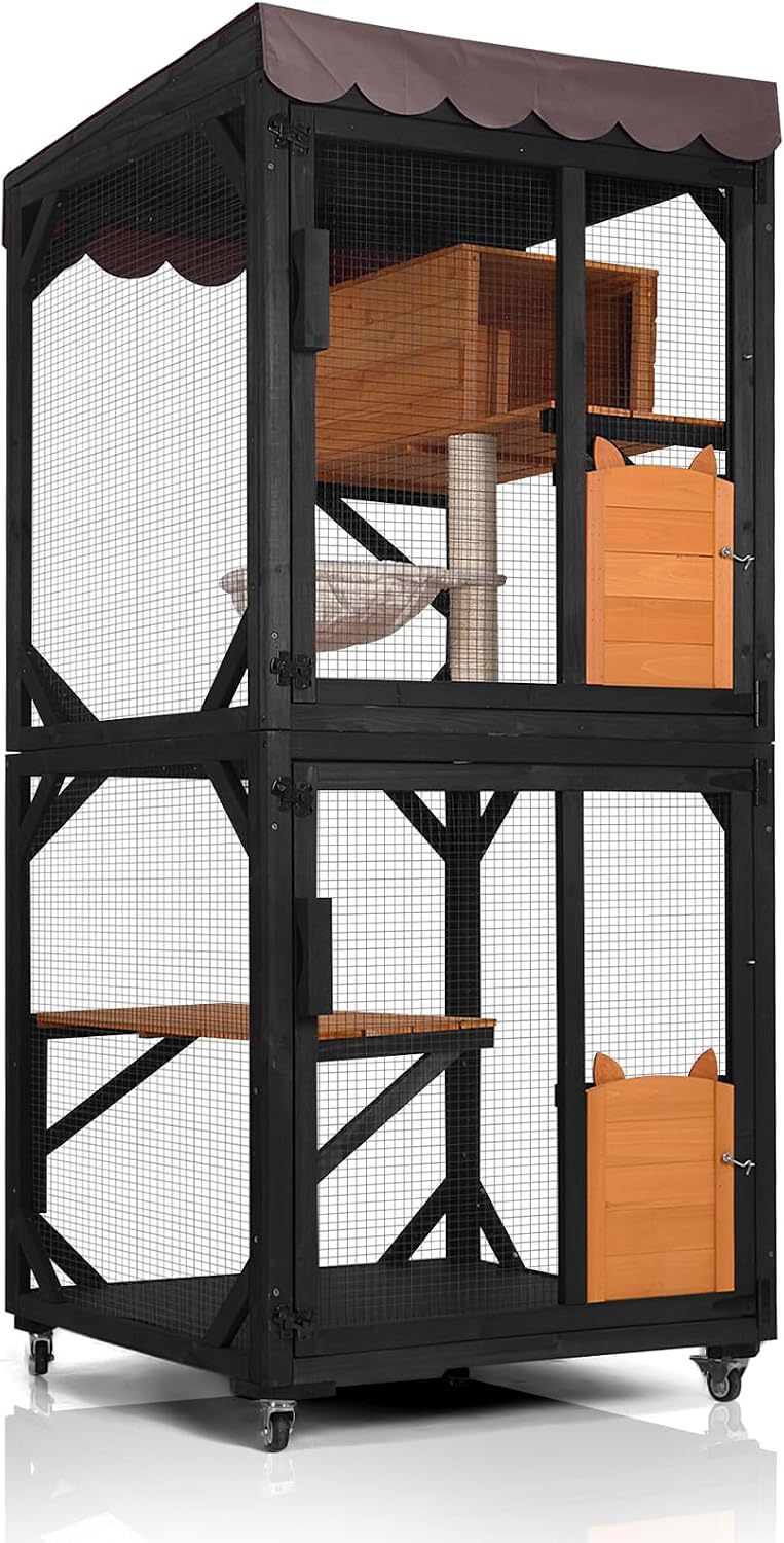 Outdoor catio enclosure on wheels with waterproof cover – view 2