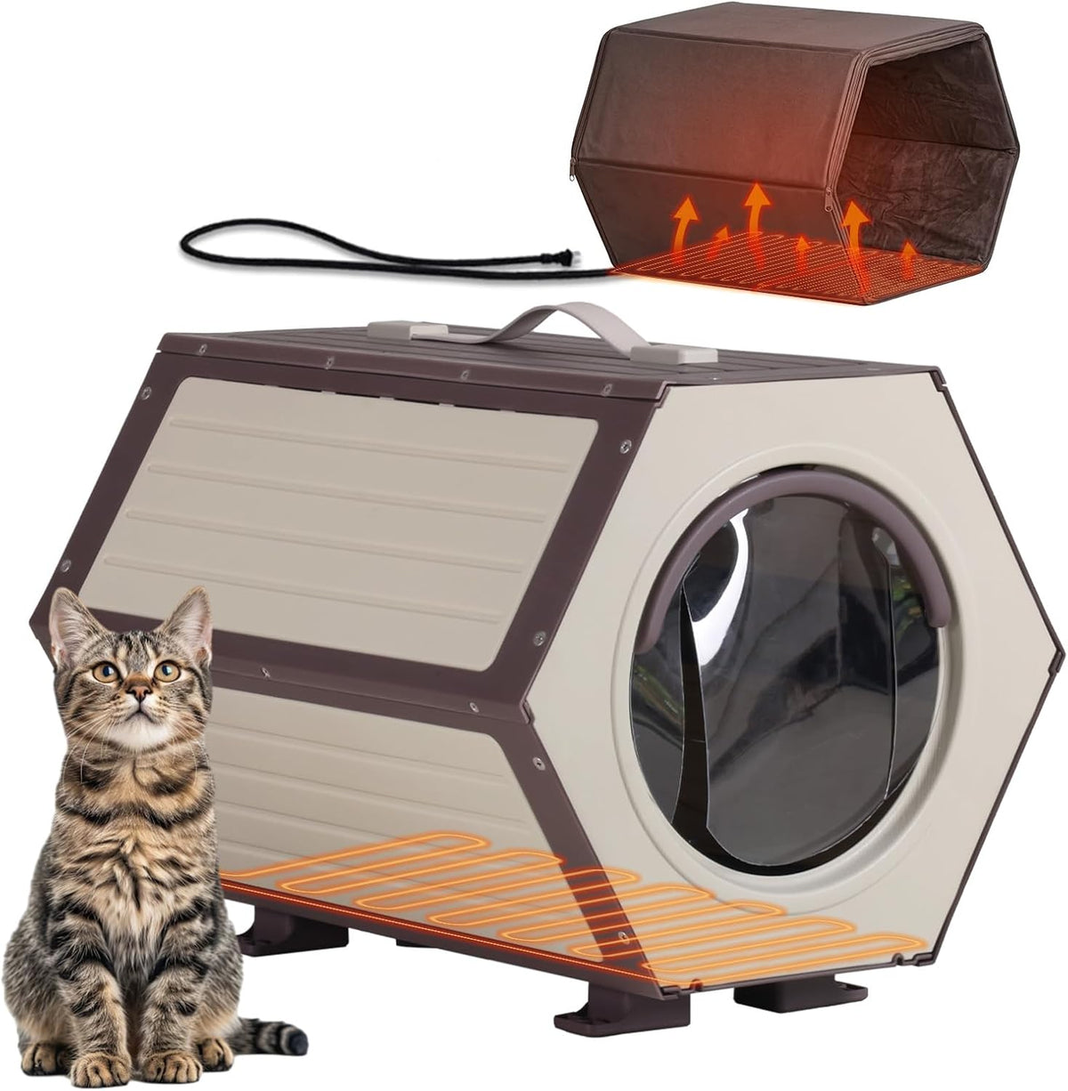 Large insulated heated outdoor cat house with liner and side escape door – view 4