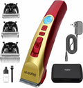Cordless dog grooming clipper with interchangeable blades and storage bag