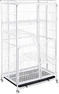 4-Tier Cat Cage with Lockable Wheels and Pull-Out Tray