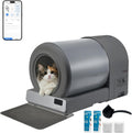 Grey stainless steel self-cleaning litter box with low front entry – view 2