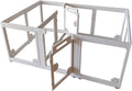Clear acrylic pet playpen with white frame and two gates set up indoors