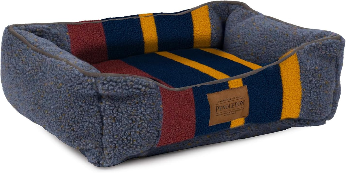 Blue striped berber bolster dog bed with four raised sides – view 4