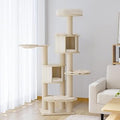 KAMABOKO 67 Inch Tall Cat Tree, 8-Level Wood Cat Tower with Condo, Hammocks and Hanging Basket for Large Cats