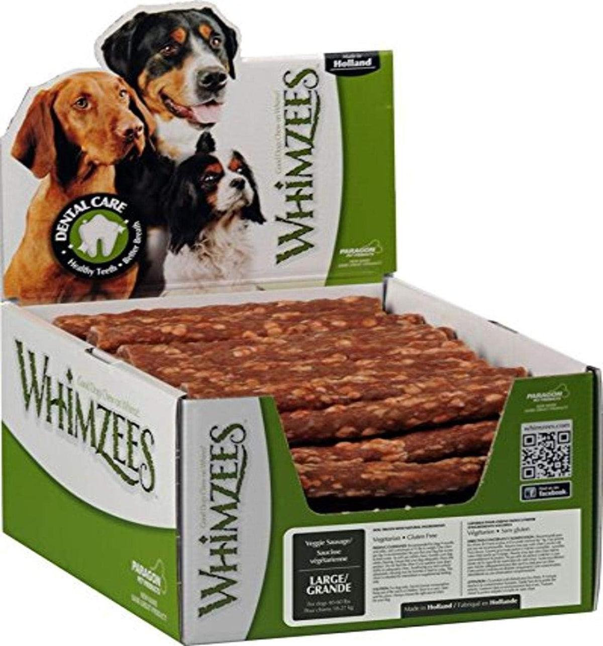 Brown vegetarian sausage-shaped dental chews for large dogs