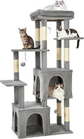 GarveeLife 61 Inch Multi-Level Cat Tree for Large Adult and Maine Coon Cats, Oversized Perch, Dual Condos, Light Gray