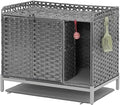 Cat Litter Box Enclosure with Litter Mat, Handwoven Rattan Cat House with Metal Feet, 31.2 x 19.6 x 24.2 Inches, Gray