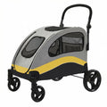 Yellow extra large dog stroller with steel frame and large wheels