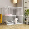 Two-Tier Cat Cage Playpen, Detachable Metal Wire with Door, White, 75 x 49 x 73 cm