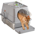 Stainless Steel XL Cat Litter Box, Fully Enclosed with Lid, Built-In Deodorizer and Scoop