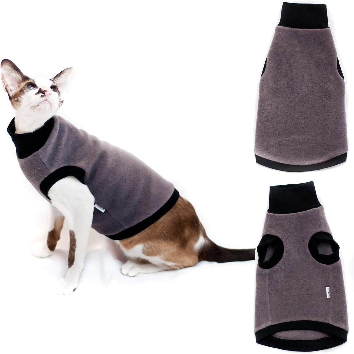 Pale ghost colored turtleneck sweater for a Sphynx cat – view 3