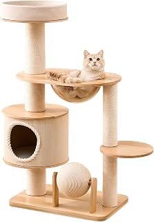 Wood Cat Condo Tower with Climbing Shelf and Scratching Post