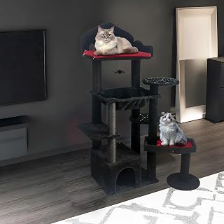 58 Inch Gothic Cat Tree with Coffin Bed, Scratching Posts and Hammock