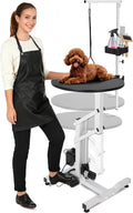 Electric lift dog grooming table with rotating top and overhead arm