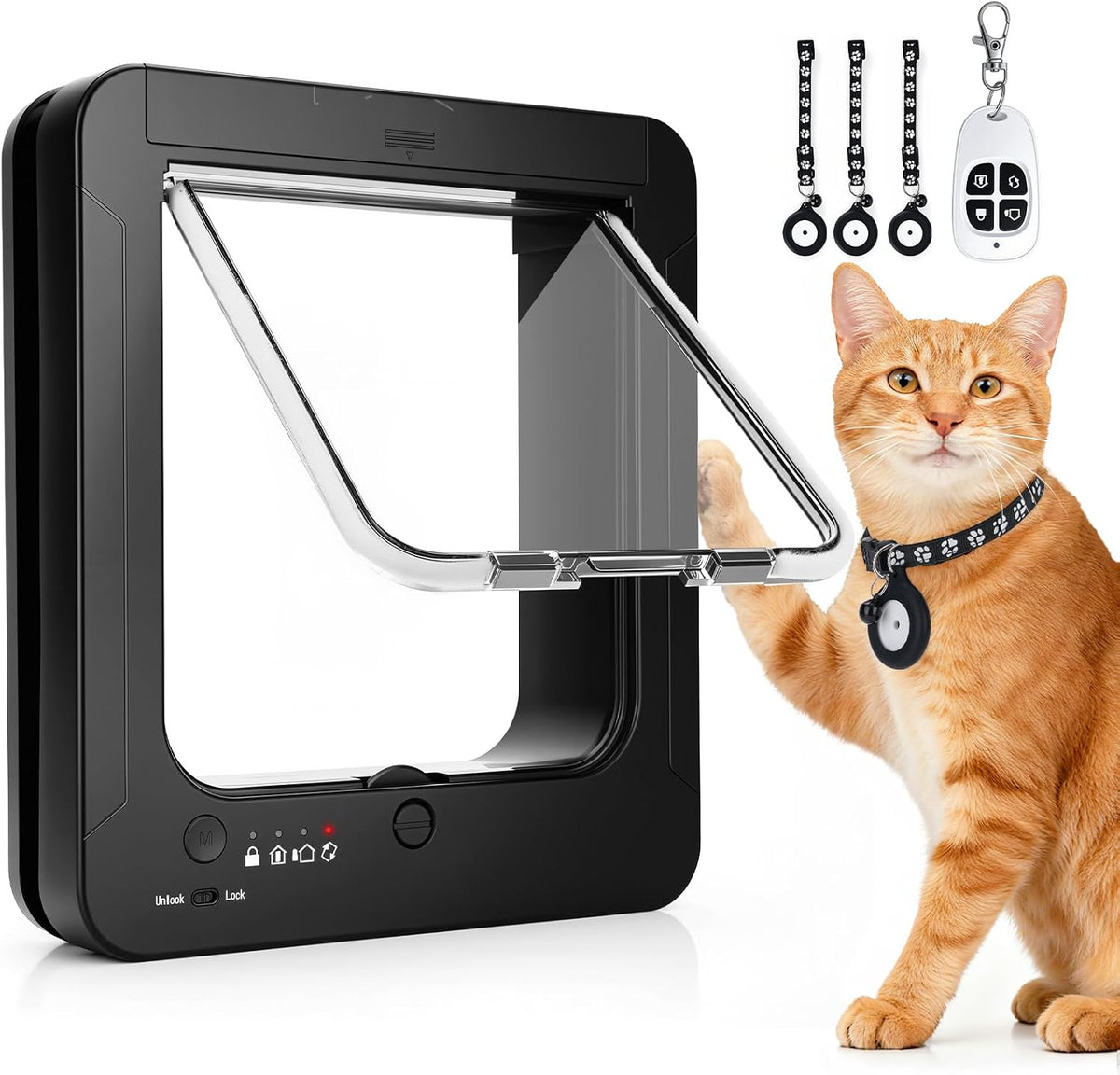 RFID smart cat door flap with collar sensor keys and remote control – view 3