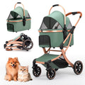 Khaki 3-in-1 foldable pet stroller with detachable carrier – view 2