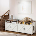 63 inch brown wooden double litter box enclosure TV stand with center shelves – view 2