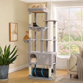 PEQULTI 78.9 Inch Extra Tall Cat Tree for Large Cats, Multi-Level Tower, Grey