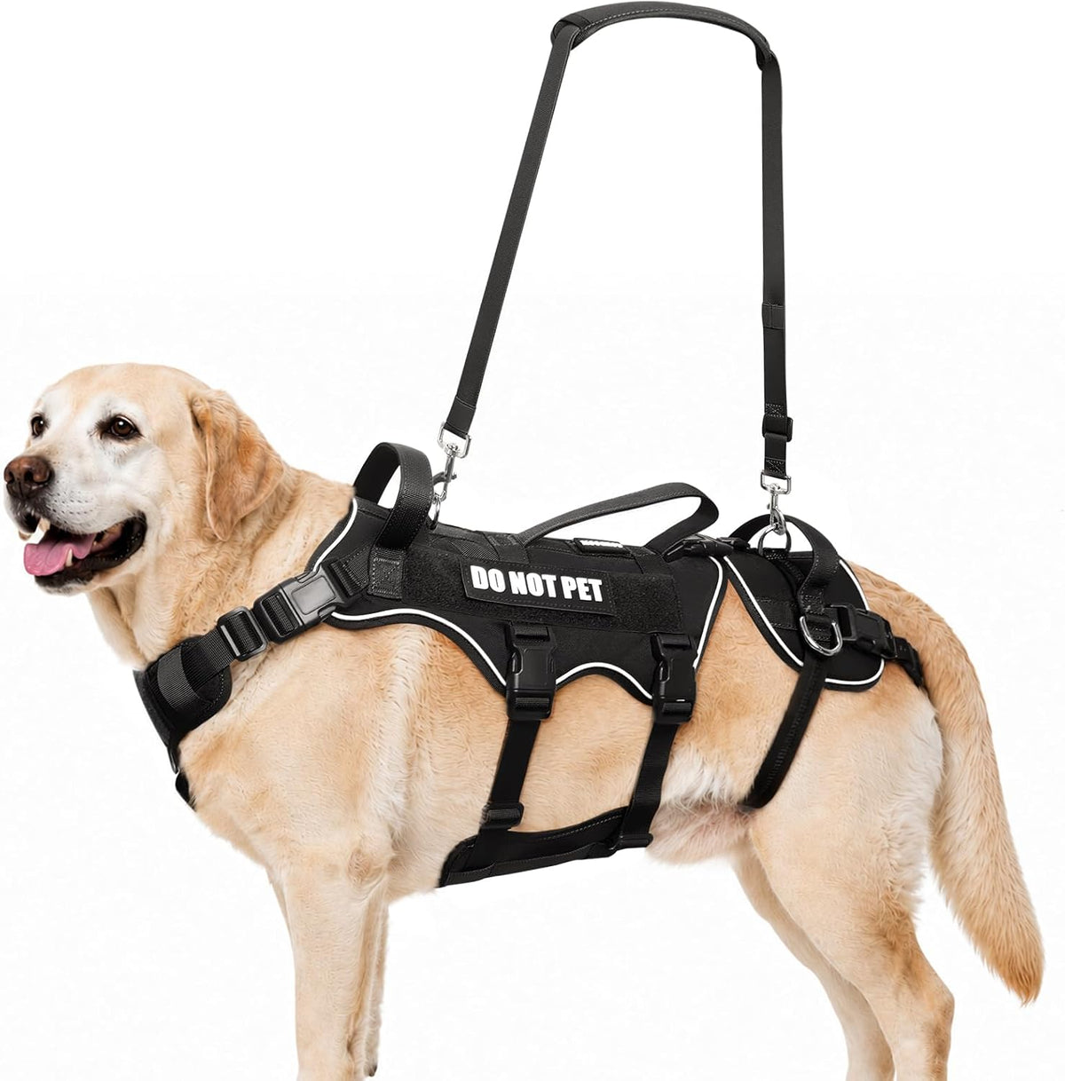 Brown full-body dog lift harness with three padded handles and shoulder strap – view 3