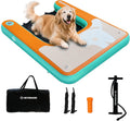 Inflatable floating dog ramp with non-slip EVA top at the edge of a pool