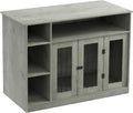 Grey dog crate furniture with side storage shelf and steel bars