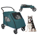 Navy foldable four-wheel dog stroller with mesh skylight – view 2