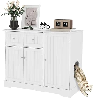 PawHut Cat Litter Box Enclosure, Hidden, 39" x 18" x 31.5", White