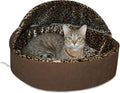 Tan heated covered cave cat bed with leopard print interior – view 3