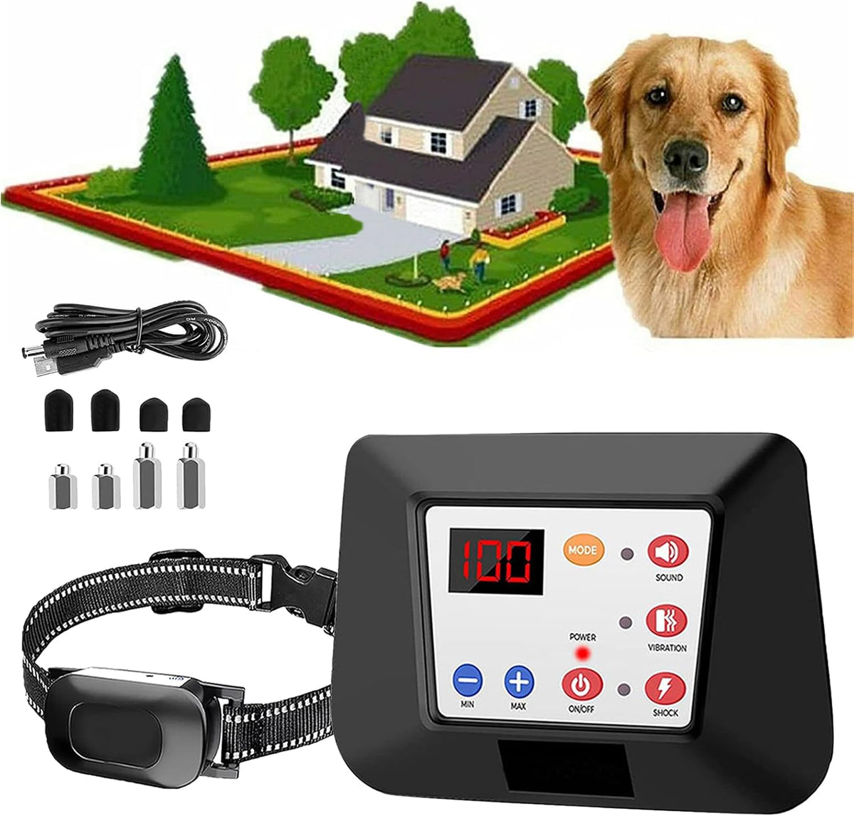 Wireless dog fence transmitter with remote and receiver training collars – view 2