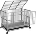 Silver 48 inch heavy duty dog kennel with wheels and double doors