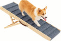 Solid wood dog ramp with grey anti-slip carpet and carry handle