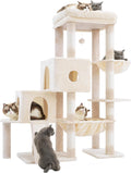 Light gray 74.8 inch cat tree with three condos and step pathway – view 2