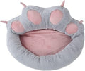 Cat Print Pet Bed Mat with Soft Plush Bolster, Machine Washable, Gray