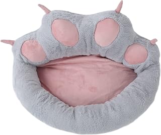 Cat Print Pet Bed Mat with Soft Plush Bolster, Machine Washable, Gray