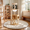 Solid Wood Cat Tree with Clear Space Capsule Nest, Multi-Level Tower with Condo, Sisal Posts and Ladder