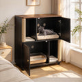 Farmhouse style two-tier wooden cat washroom cabinet with doors