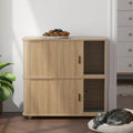 Walnut 2-tier double cat litter box enclosure with sliding doors – view 3