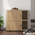 Double Layer Cat Litter Box Furniture, Wooden Enclosure with Double Sliding Doors and Anti-Dump Design