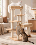 53.4-inch wooden cat tower with condo, sisal board and plush perch